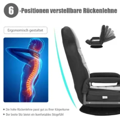 Klapp-Fußbodensessel Verstellbarer 6-Positionen-Bodenstuhl 61-87 x 55 x 75 cm Grau + Schwarz