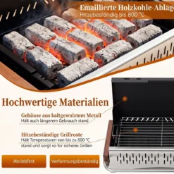 Klappgrill Outdoor Tragbarer Holzkohlegrill Camping Grill aus Metall 50,5 x 33,5 x 33,5 cm
