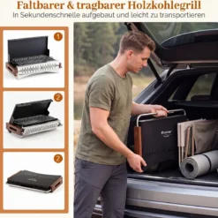 Klappgrill Outdoor Tragbarer Holzkohlegrill Camping Grill aus Metall 50,5 x 33,5 x 33,5 cm