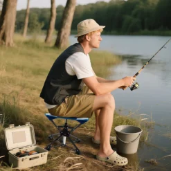 Klapphocker faltbar 360° drehbarer Campinghocker Falthocker mit Anti-Sink-Füßen & Tragetasche Blau
