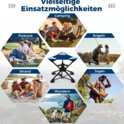 Klapphocker faltbar 360° drehbarer Campinghocker Falthocker mit Anti-Sink-Füßen & Tragetasche Blau