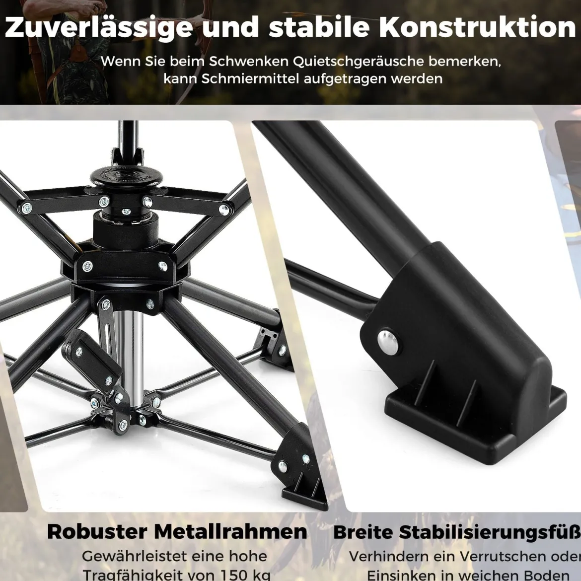 Klapphocker faltbar 360° drehbarer Campinghocker Falthocker mit Anti-Sink-Füßen & Tragetasche Blau