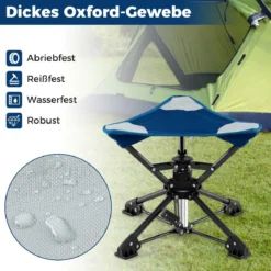 Klapphocker faltbar 360° drehbarer Campinghocker Falthocker mit Anti-Sink-Füßen & Tragetasche Blau