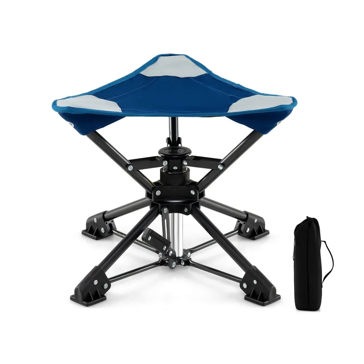 Klapphocker faltbar 360° drehbarer Campinghocker Falthocker mit Anti-Sink-Füßen & Tragetasche Blau