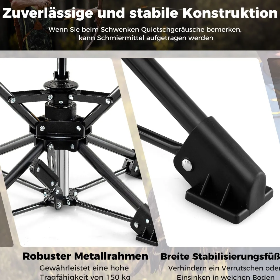 Klapphocker faltbar 360° drehbarer Campinghocker Falthocker mit Anti-Sink-Füßen & Tragetasche Tarnung