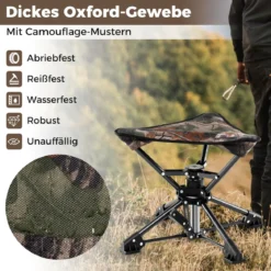 Klapphocker faltbar 360° drehbarer Campinghocker Falthocker mit Anti-Sink-Füßen & Tragetasche Tarnung