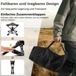 Klapphocker faltbar 360° drehbarer Campinghocker Falthocker mit Anti-Sink-Füßen & Tragetasche Tarnung