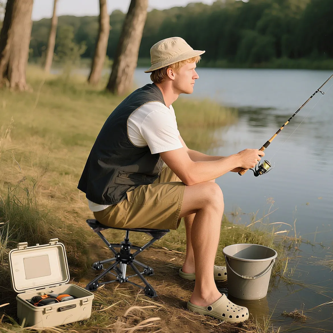 Klapphocker faltbar 360° drehbarer Campinghocker Falthocker mit Anti-Sink-Füßen & Tragetasche Tarnung