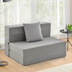 Klappmatratze mit Kissen aus Schaumstoff 15cm dick Schlafsofa mit Waschbarem Bezug 190 x 100 x 15 cm Grau