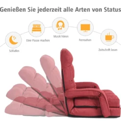 Klappsofa Schlafsofa Bodenstuhlsofa Liegebett verstellbar mit Armlehnen & Kissen Rot