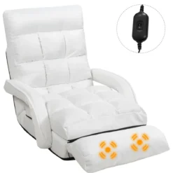 Klappsofa Schlafsofa Bodenstuhlsofa Liegebett verstellbar mit Armlehnen & Kissen Weiß