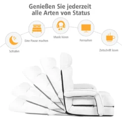 Klappsofa Schlafsofa Bodenstuhlsofa Liegebett verstellbar mit Armlehnen & Kissen Weiß