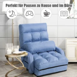 Klappsofa Schlafsofa Bodenstuhlsofa Liegebett verstellbar mit Armlehnen & Kissen Blau