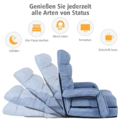 Klappsofa Schlafsofa Bodenstuhlsofa Liegebett verstellbar mit Armlehnen & Kissen Blau
