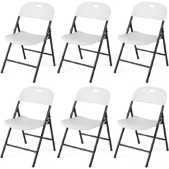 Klappstuhl 6er Set Essstühle aus Kunststoff Küchenstuhl mit Rückenlehne & Metallrahmen Weiß