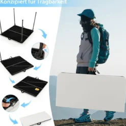 Klapptisch für Camping tragbarer Picknick-Campingtisch mit Griff leichter Esstisch für den Außenbereich Weiß/Grau