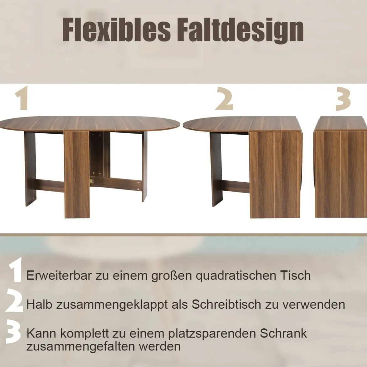 Klapptisch Rund Balkontisch Klappbarer Gartentisch Braun Holz