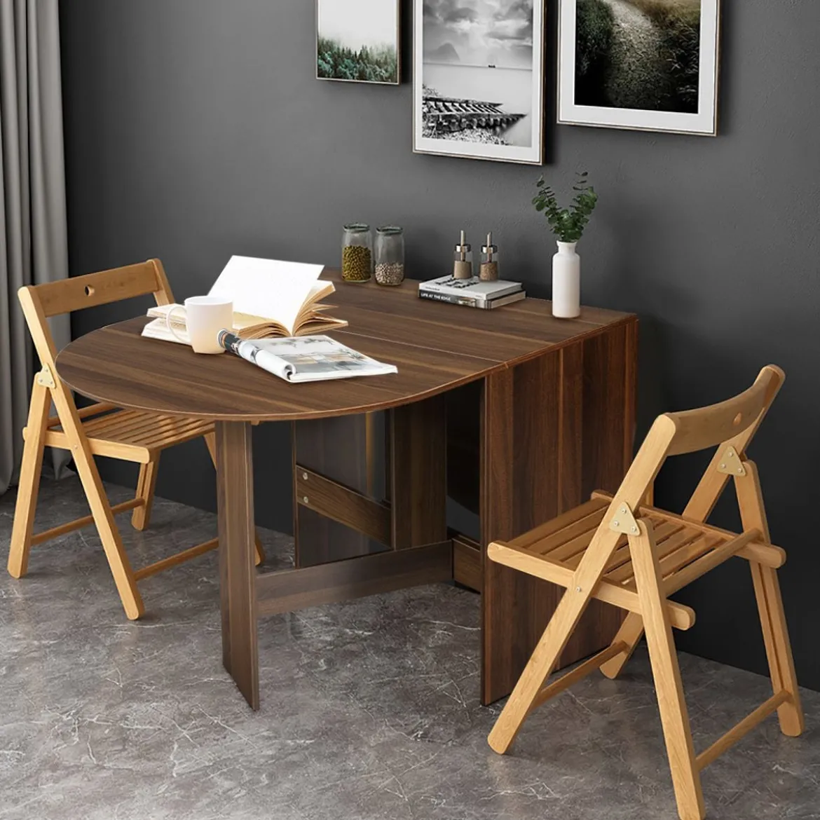 Klapptisch Rund Balkontisch Klappbarer Gartentisch Braun Holz