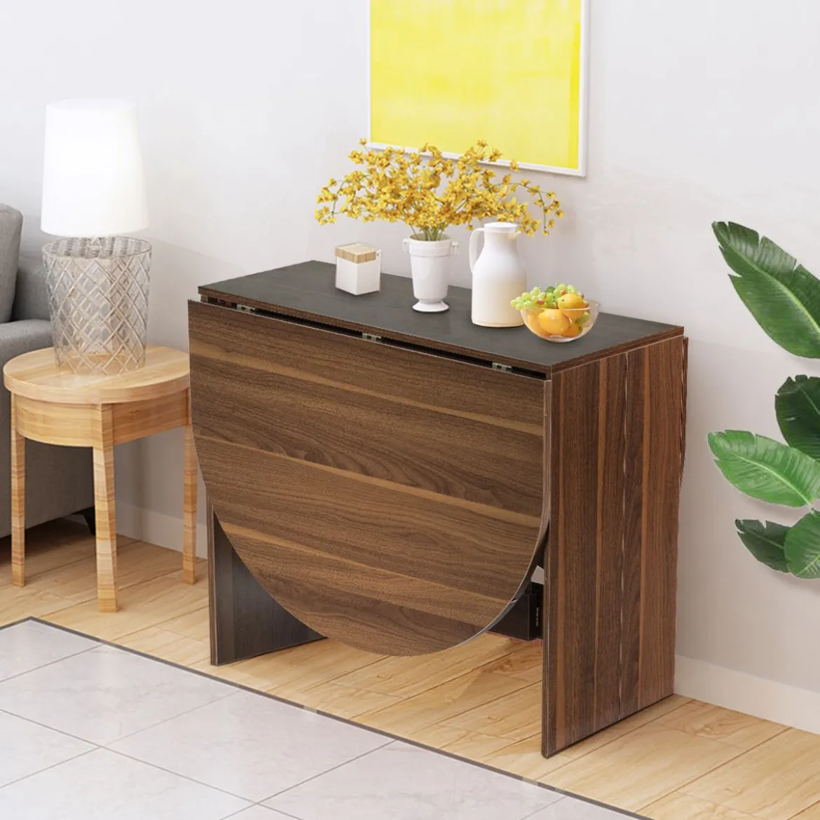 Klapptisch Rund Balkontisch Klappbarer Gartentisch Braun Holz