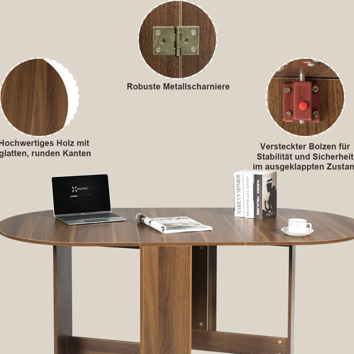 Klapptisch Rund Balkontisch Klappbarer Gartentisch Braun Holz
