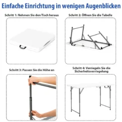 Klapptisch Zweifach Zusammenklappbarer Picknicktisch mitHöhenverstellung Weiß