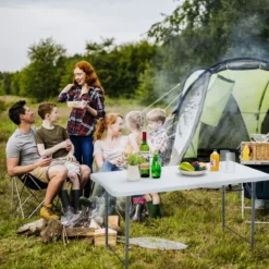 Klapptisch Zweifach Zusammenklappbarer Picknicktisch mitHöhenverstellung Weiß