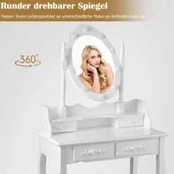 Klassisches Schminktisch-Set mit Hocker LED-Birnen Kosmetiktisch 75 x 40 x 146 cm Weiß