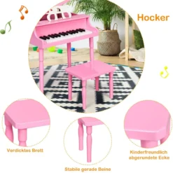 Klassisches 30 Tasten Kinderklavier mit Notenpult & Sitzbank Ideal für Kinder von 3 bis 8 J. Rosa