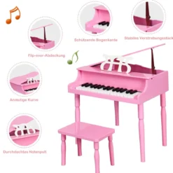 Klassisches 30 Tasten Kinderklavier mit Notenpult & Sitzbank Ideal für Kinder von 3 bis 8 J. Rosa