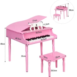 Klassisches 30 Tasten Kinderklavier mit Notenpult & Sitzbank Ideal für Kinder von 3 bis 8 J. Rosa