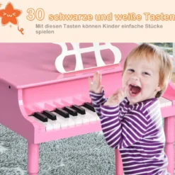 Klassisches 30 Tasten Kinderklavier mit Notenpult & Sitzbank Ideal für Kinder von 3 bis 8 J. Rosa