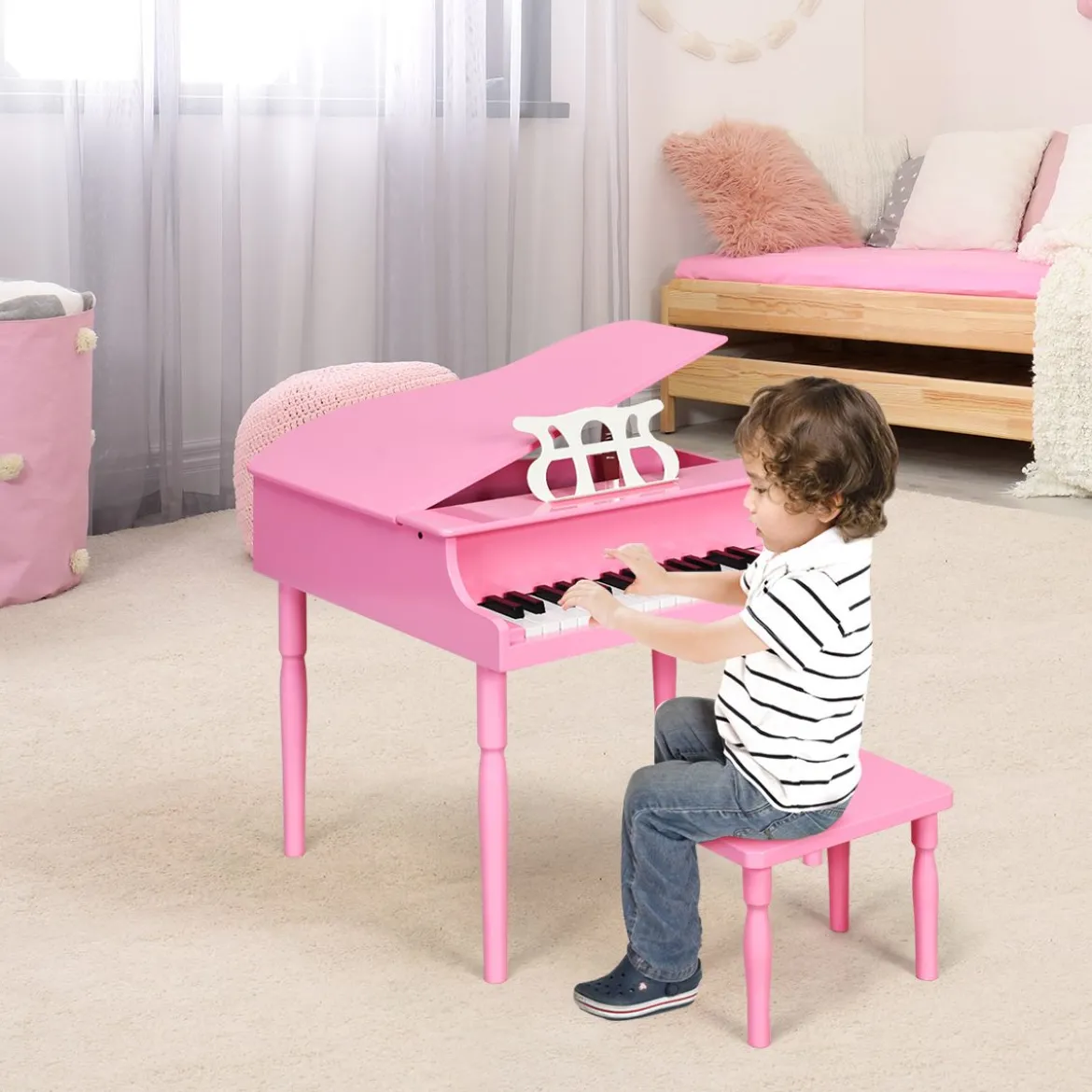 Klassisches 30 Tasten Kinderklavier mit Notenpult & Sitzbank Ideal für Kinder von 3 bis 8 J. Rosa