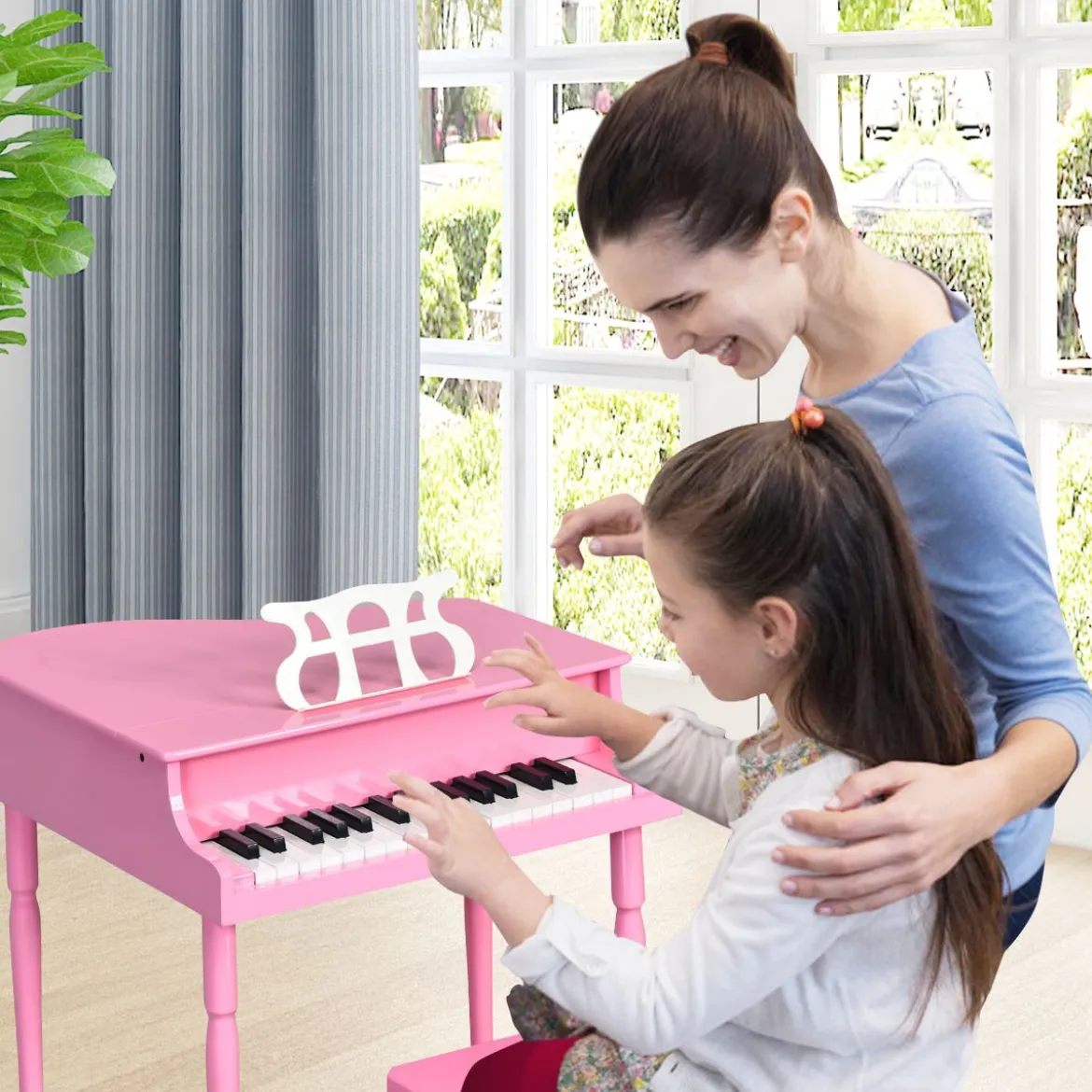 Klassisches 30 Tasten Kinderklavier mit Notenpult & Sitzbank Ideal für Kinder von 3 bis 8 J. Rosa