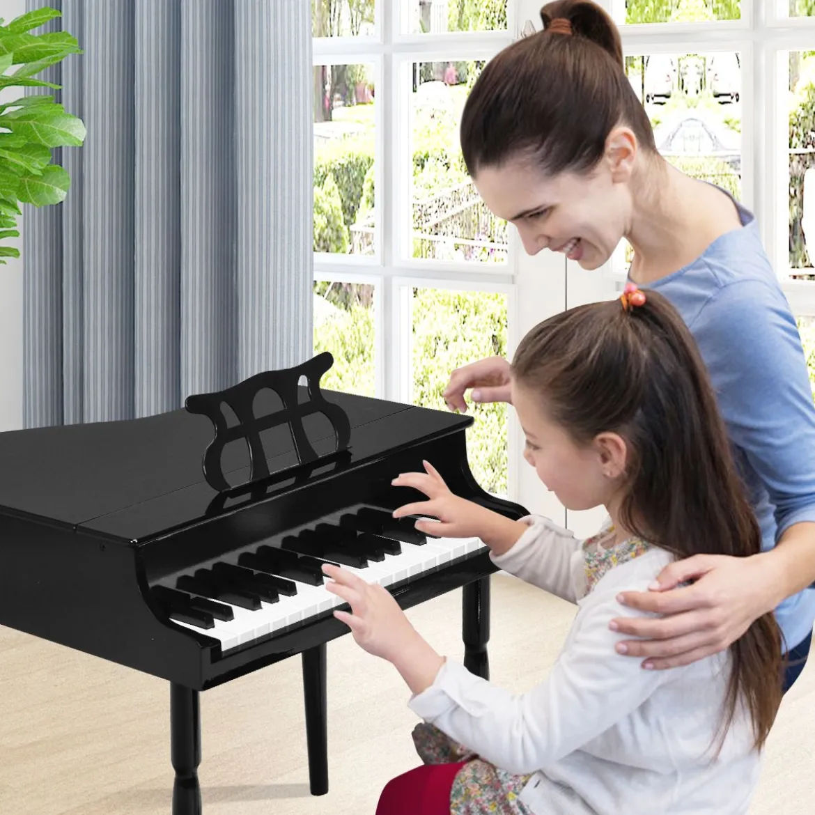 Klassisches 30 Tasten Kinderklavier mit Notenpult & Sitzbank Ideal für Kinder von 3 bis 8 J. Schwarz