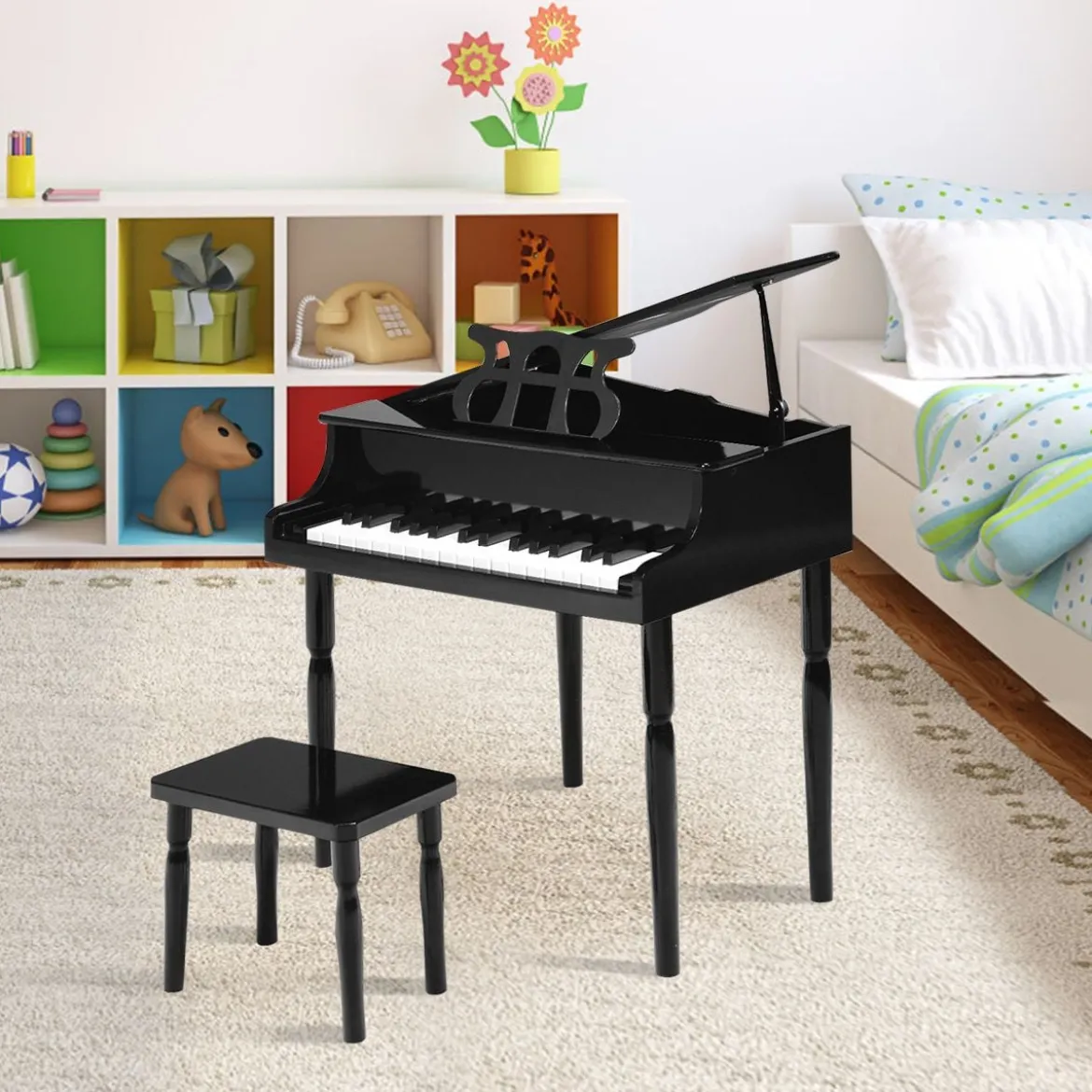 Klassisches 30 Tasten Kinderklavier mit Notenpult & Sitzbank Ideal für Kinder von 3 bis 8 J. Schwarz