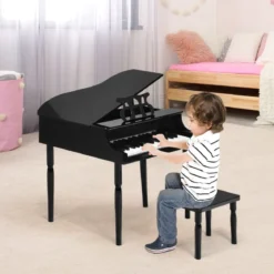 Klassisches 30 Tasten Kinderklavier mit Notenpult & Sitzbank Ideal für Kinder von 3 bis 8 J. Schwarz