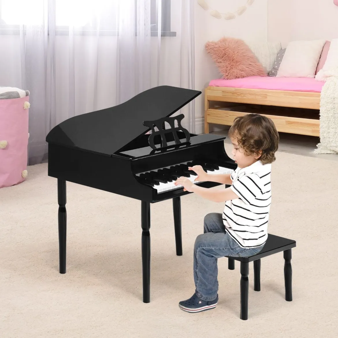 Klassisches 30 Tasten Kinderklavier mit Notenpult & Sitzbank Ideal für Kinder von 3 bis 8 J. Schwarz
