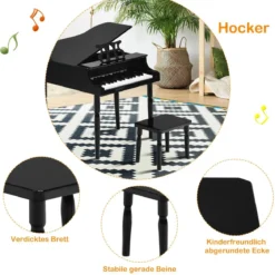Klassisches 30 Tasten Kinderklavier mit Notenpult & Sitzbank Ideal für Kinder von 3 bis 8 J. Schwarz