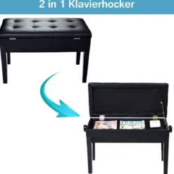 Klavierhocker Höhenverstellbar Klavierbank Pianobank mit Stauraum Schwarz