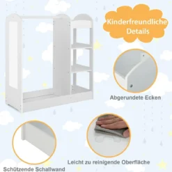 Kleidergarderobe für Kinder Kostümgarderobe für Kinder mit Spiegel 93,5 x 38 x 100 cm Weiß