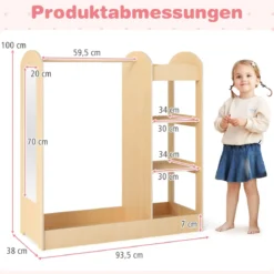 Kleidergarderobe für Kinder Kostümgarderobe für Kinder mit Spiegel 93,5 x 38 x 100 cm Natur