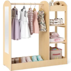 Kleidergarderobe für Kinder Kostümgarderobe für Kinder mit Spiegel 93,5 x 38 x 100 cm Natur