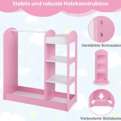 Kleidergarderobe Kostümgarderobe für Kinder mit Spiegel 93,5 x 38 x 100 cm Rosa