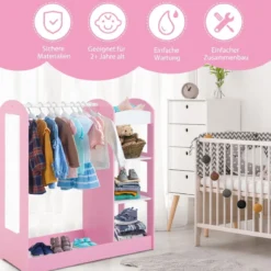 Kleidergarderobe Kostümgarderobe für Kinder mit Spiegel 93,5 x 38 x 100 cm Rosa