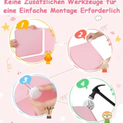 Kleiderschrank für Kinder Babyschrank mit 8 Würfeln & Hängebereich niedliche Cartoon-Kommode Rosa