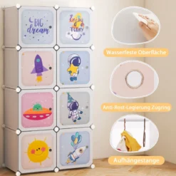 Kleiderschrank Kinder Regalsystem aus Kunststoff mit 8 Würfeln Kinderregal erweiterbar mit Türen & 2 Aufhänger Weiß