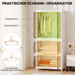 Kleiderschrank mit 10 Kleiderbügeln 421L Garderobenschrank klappbar Mehrzweckschrank mit Rollen freie Kombination 71 x 46 x 156 cm