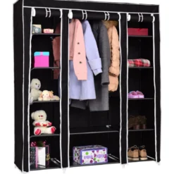 Kleiderschrank Textilschrank Garderobenschrank Stoffschrank mit Kleiderstange 150x46x179cm