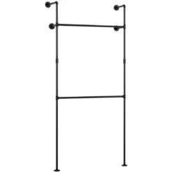 Kleiderstange Wandmontage Offener Kleiderschrank aus Metall mit 2 Stangen 106 x 32 x 227 cm Schwarz