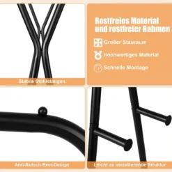 Kleiderständer auf Rollen mit 2 Kleiderstangen & 2 Ablagen & 4 Haken Garderobenständer